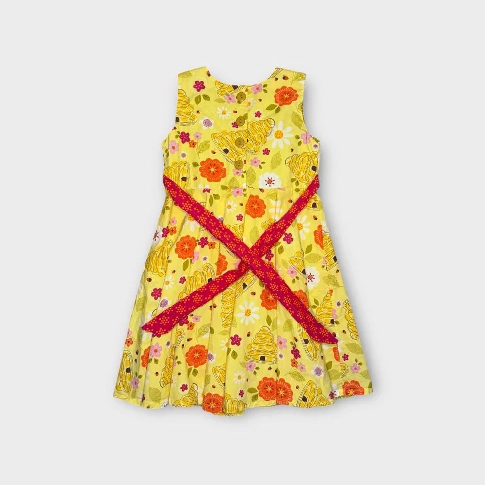 Jelly The Pug Bee Floral Honey House Pattern Yellow Dress